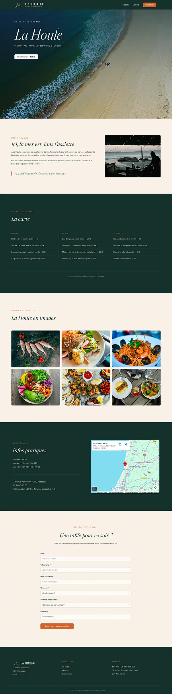 Aperçu du site démo restaurant La Houle