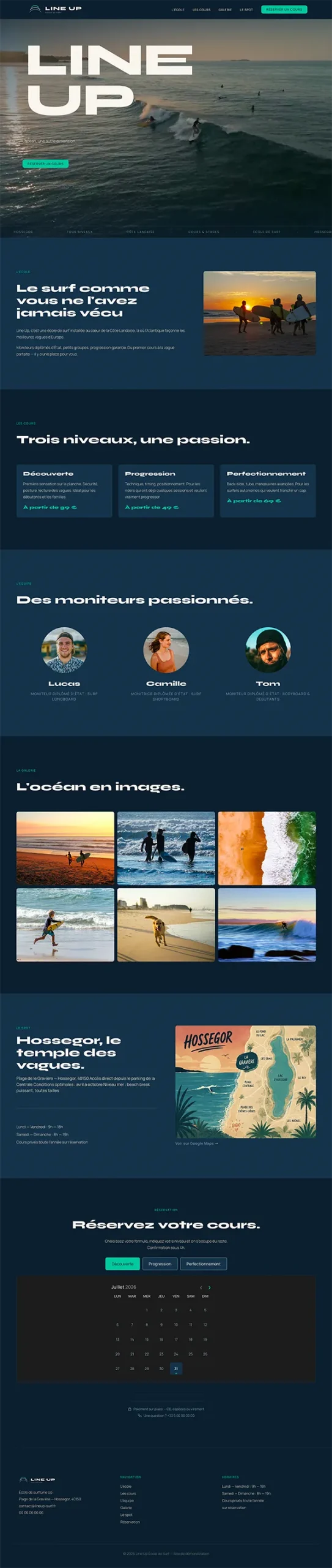 Aperçu du site démo surf