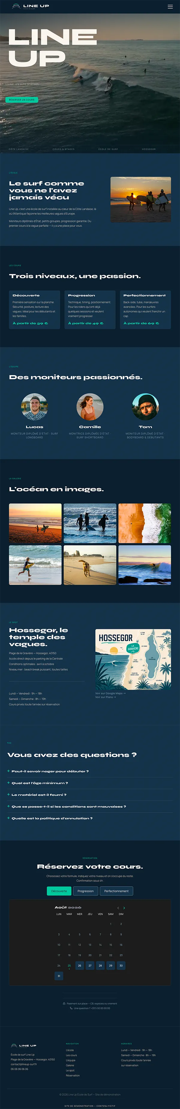 Aperçu du site démo surf